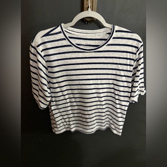 Universal Threads Striped Linen T-Shirt Cropped Size M Navy: White - Picture 5 of 5